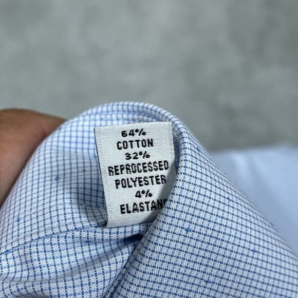 Calvin Klein Mens Wrinkle Free Dress Shirt Regular Fit Size L Blue Stretch A0652 - Picture 6 of 8